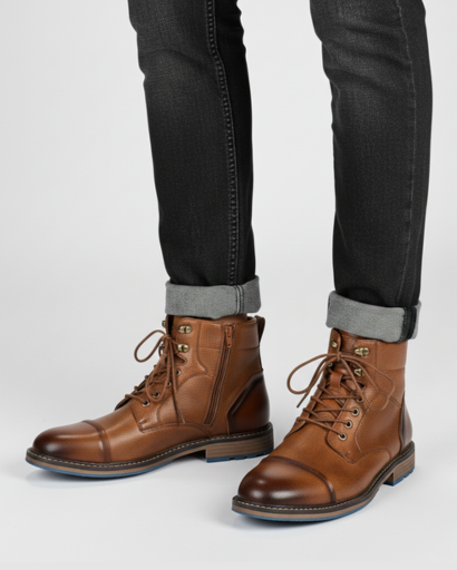Bottines Montantes pour Homme – Laçage Habillé & Fermeture Zippée Latérale
