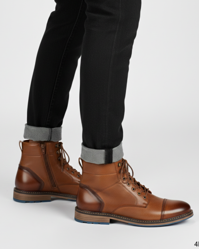 Bottines Montantes pour Homme – Laçage Habillé & Fermeture Zippée Latérale