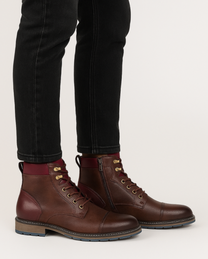 Bottines Montantes pour Homme – Laçage Habillé & Fermeture Zippée Latérale