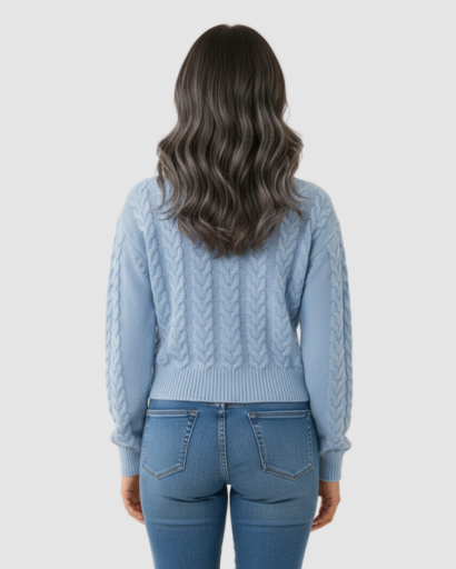 Pull torsadé femme – Pull chaud à maille épaisse, coupe courte et col rond