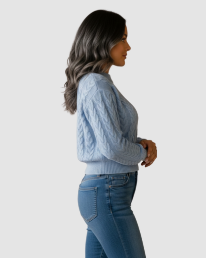 Pull torsadé femme – Pull chaud à maille épaisse, coupe courte et col rond