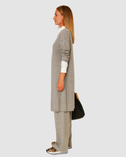 Ensemble Femme Pull Long & Pantalon Large – Style Élégant et Décontracté