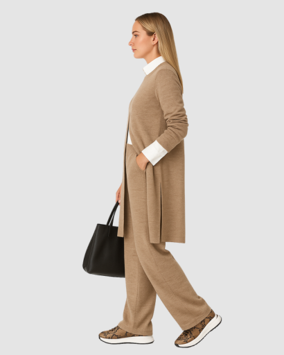 Ensemble Femme Pull Long & Pantalon Large – Style Élégant et Décontracté