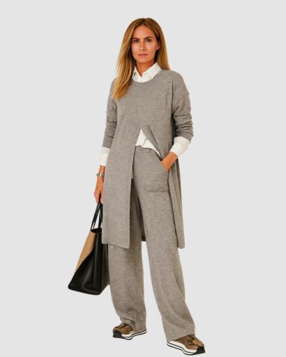 Ensemble Femme Pull Long & Pantalon Large – Style Élégant et Décontracté