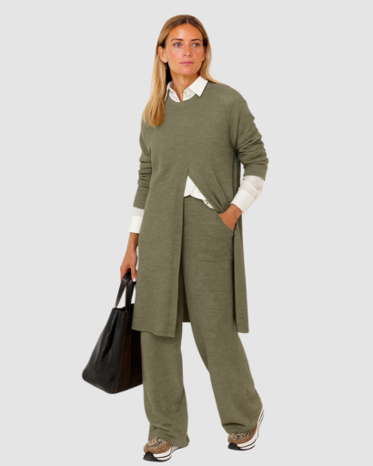 Ensemble Femme Pull Long & Pantalon Large – Style Élégant et Décontracté