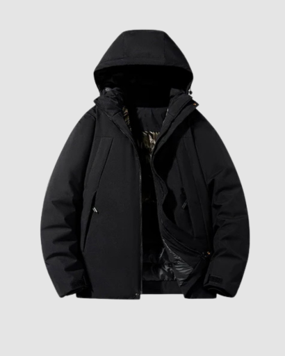 Veste d’Hiver Style Ski pour Homme – Capuche Intégrée & Matelassage Intérieur