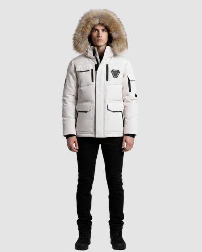 Parka Homme Hiver à Capuche Bordée d’Imitation Fourrure – Coupe Droite & Chaude