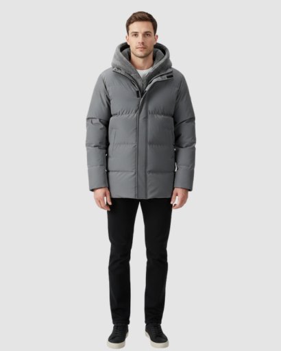 Veste Homme Hiver à Capuche Doublée – Coupe Courte & Confort Quotidien