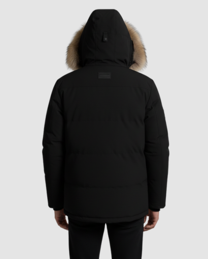 Parka Homme Hiver à Capuche Bordée d’Imitation Fourrure – Coupe Droite & Chaude