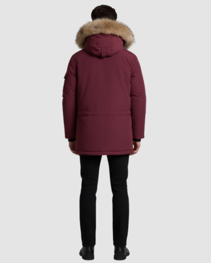 Parka Homme Hiver à Capuche Bordée d’Imitation Fourrure – Coupe Droite & Chaude