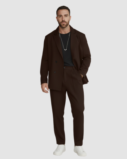 Costume Décontracté pour Homme – Ensemble Veste Croisée & Pantalon Ajusté