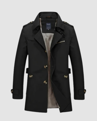 Trench Coat Homme Classique – Coupe Mi-Longue, Double Boutonnage & Détails Épaules