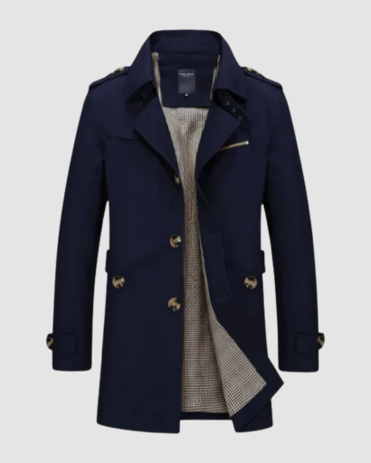Trench Coat Homme Classique – Coupe Mi-Longue, Double Boutonnage & Détails Épaules