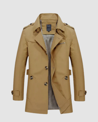 Trench Coat Homme Classique – Coupe Mi-Longue, Double Boutonnage & Détails Épaules