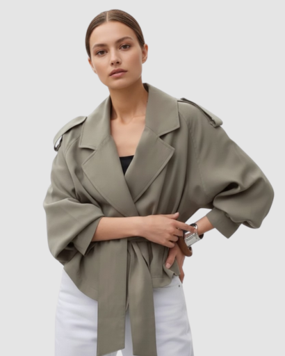 Trench Court Oversize à Ceinture – Veste Élégante et Moderne pour Femme