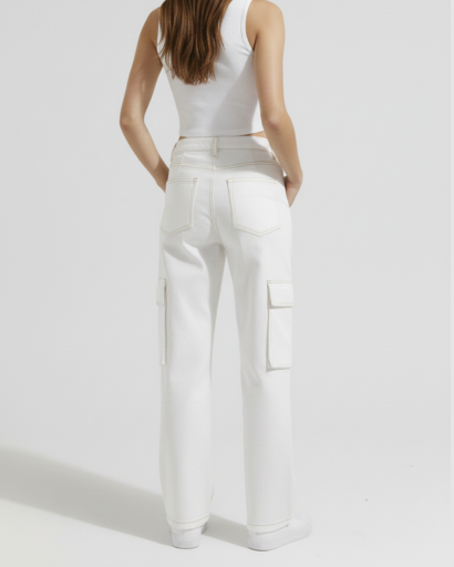 Pantalon Cargo Femme Taille Haute – Poches Latérales Coupe Large | Été Tendance