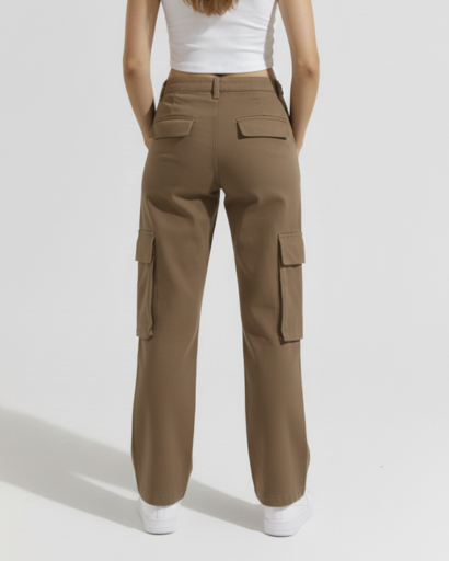Pantalon Cargo Femme Taille Haute – Poches Latérales Coupe Large | Été Tendance