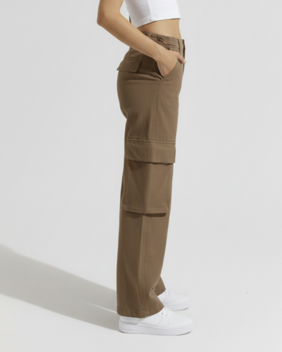 Pantalon Cargo Femme Taille Haute – Poches Latérales Coupe Large | Été Tendance