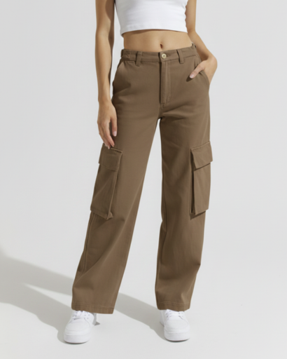 Pantalon Cargo Femme Taille Haute – Poches Latérales Coupe Large | Été Tendance