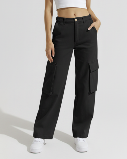 Pantalon Cargo Femme Taille Haute – Poches Latérales Coupe Large | Été Tendance