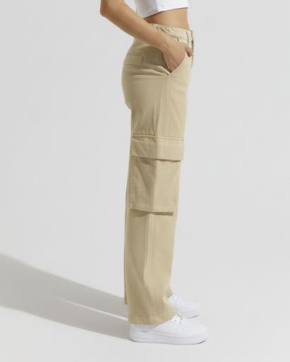 Pantalon Cargo Femme Taille Haute – Poches Latérales Coupe Large | Été Tendance