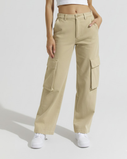 Pantalon Cargo Femme Taille Haute – Poches Latérales Coupe Large | Été Tendance
