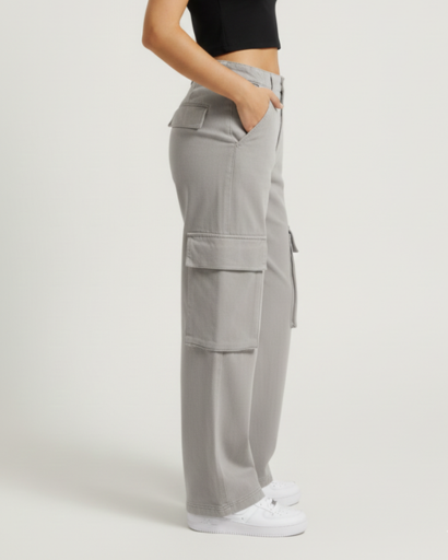 Pantalon Cargo Femme Taille Haute – Poches Latérales Coupe Large | Été Tendance