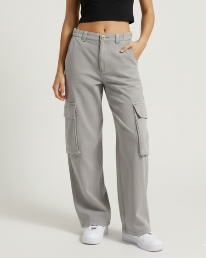 Pantalon Cargo Femme Taille Haute – Poches Latérales Coupe Large | Été Tendance