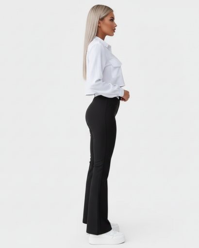 Ensemble Pantalon Taille Haute Chic et Chemisier Crop Top Blanc – Look Professionnel Moderne
