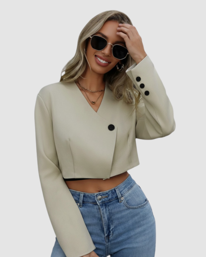 Blazer Court Femme Chic à Coupe Structurée – Veste Cropped Élégante