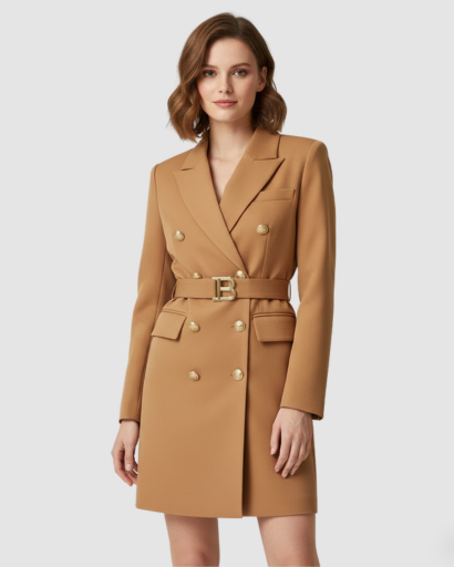 Robe Blazer Ajustée à Double Boutonnage avec Ceinture Logo — Chic & Élégant