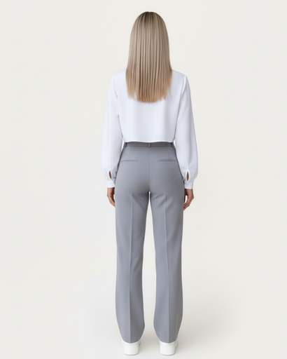 Ensemble Pantalon Taille Haute Chic et Chemisier Crop Top Blanc – Look Professionnel Moderne