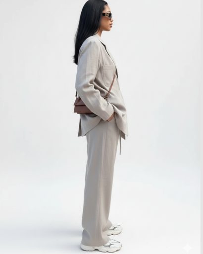 Ensemble Tailleur Lin Femme Blazer Fluide & Pantalon Large – Tenue Bureau | Invitée de Mariage