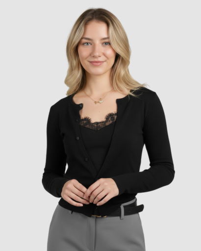 Cardigan ajusté à boutonnage classique et manches longues pour femme