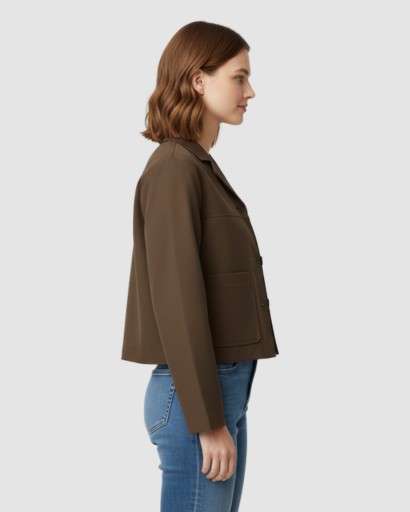 Veste Courte Structurée à Col Tailleur et Poches Plaquées