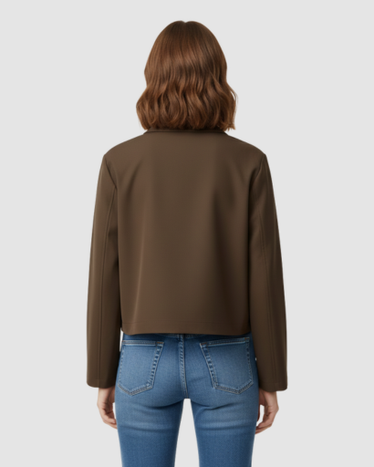 Veste Courte Structurée à Col Tailleur et Poches Plaquées