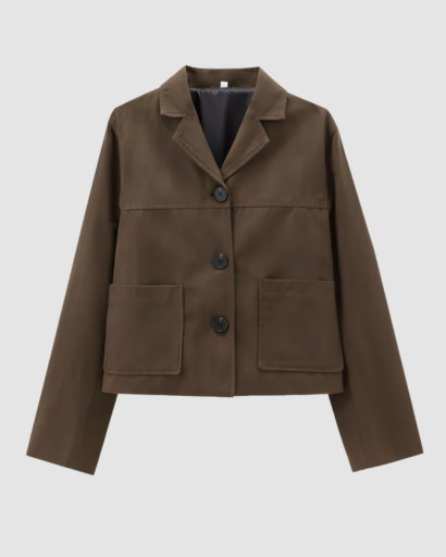 Veste Courte Structurée à Col Tailleur et Poches Plaquées