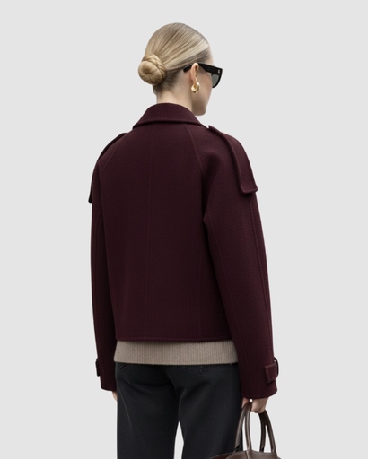 Veste Courte à Double Boutonnage avec Épaulettes Tombantes et Revers Crantés