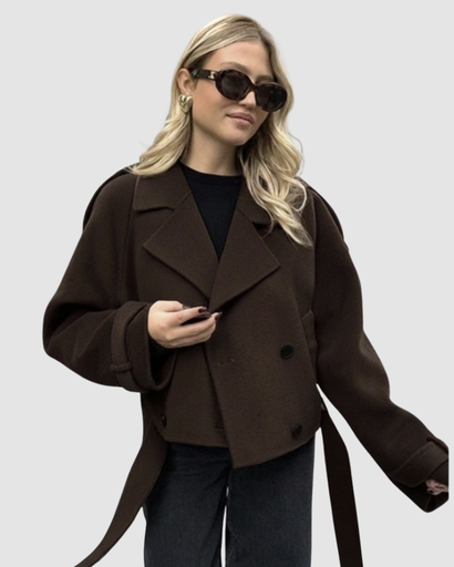 Veste Courte à Double Boutonnage avec Épaulettes Tombantes et Revers Crantés