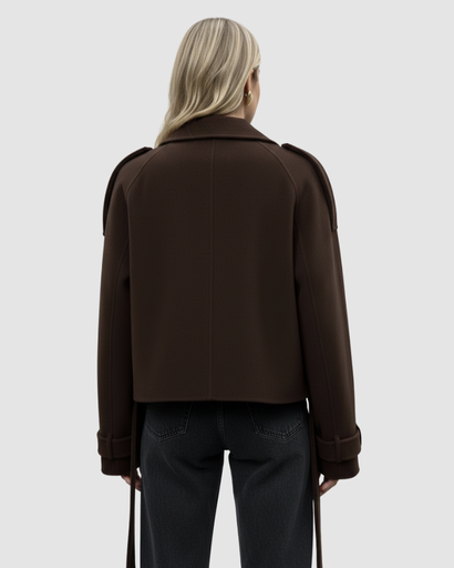 Veste Courte à Double Boutonnage avec Épaulettes Tombantes et Revers Crantés