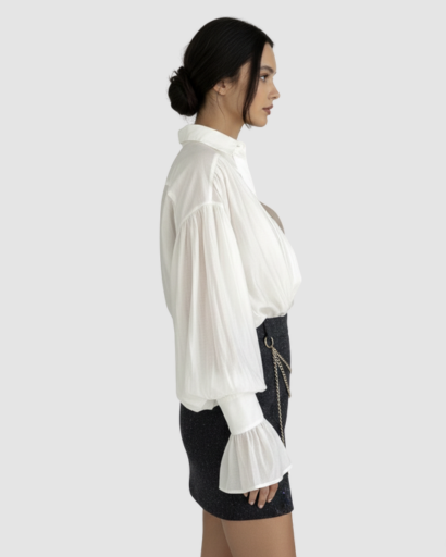 Chemise Fluide à Manches Bouffantes et Poignets Évasés