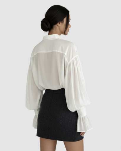 Chemise Fluide à Manches Bouffantes et Poignets Évasés
