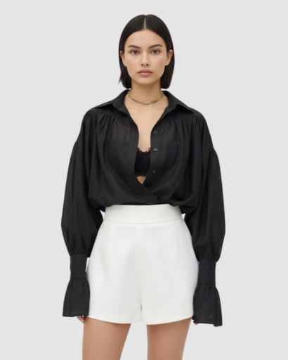 Chemise Fluide à Manches Bouffantes et Poignets Évasés