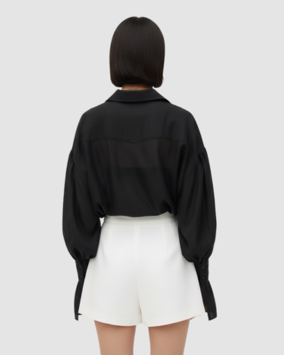Chemise Fluide à Manches Bouffantes et Poignets Évasés