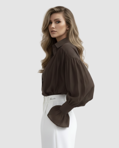 Chemise Fluide à Manches Bouffantes et Poignets Évasés