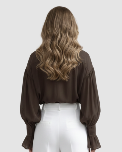 Chemise Fluide à Manches Bouffantes et Poignets Évasés