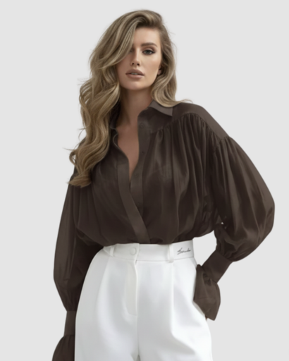 Chemise Fluide à Manches Bouffantes et Poignets Évasés