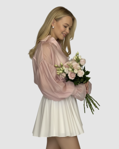 Chemise Fluide à Manches Bouffantes et Poignets Évasés