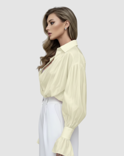 Chemise Fluide à Manches Bouffantes et Poignets Évasés