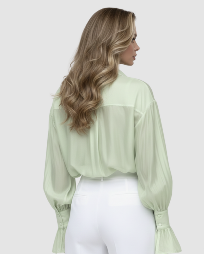 Chemise Fluide à Manches Bouffantes et Poignets Évasés